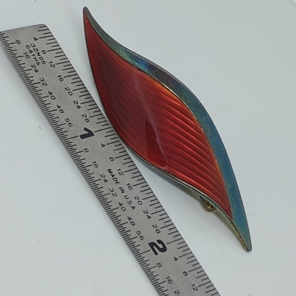 * vintage 925 signed Albert Scharning Norway red enamel pin brooch - Picture 3 of 6